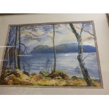 Robert Dick watercolour 'Inchcailleach, Loch Lomond' framed & glazed