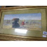 Gilt framed oil painting of a Victorian beach gathering