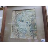 Framed and Glazed Pen and Wash of Garden Scene signed