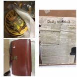 Mixed Lot comprising Gladstone Bag, Dimple Whiskey Bottle, Brass and Metal Ware, Plaster Plates