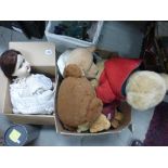 Early 20th C jointed doll with moving eyes and Five Teddy bears to include Harrods, Witney and