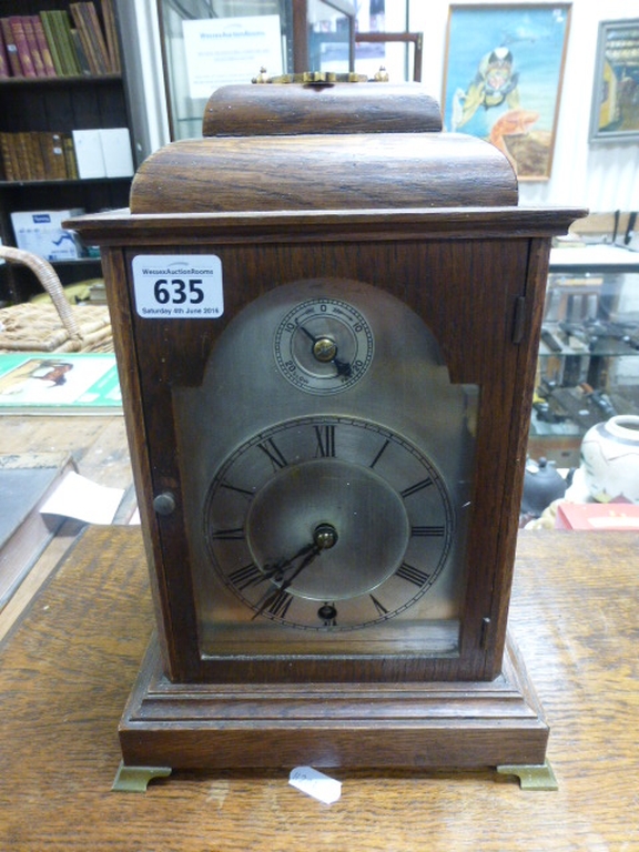 Oak Cased Bracket Clock with silvered face and fast / slow dial - Image 2 of 2