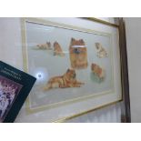 Framed and Glazed Davina Owen Watercolour Montage of Chow Chow Dogs dated 1983 (with original