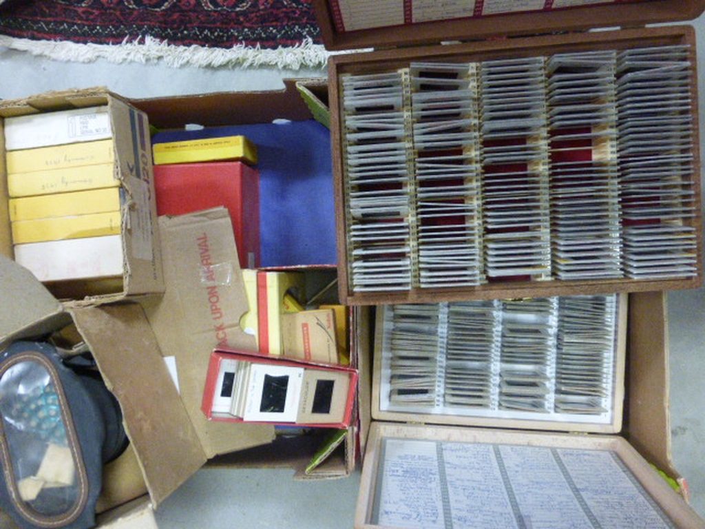 Collection of various slides mainly holiday subjects plus a boxed Gas Mask