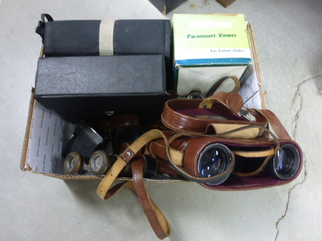 Collection of binoculars and vintage cameras to include binoculars x 4 with vintage brands,