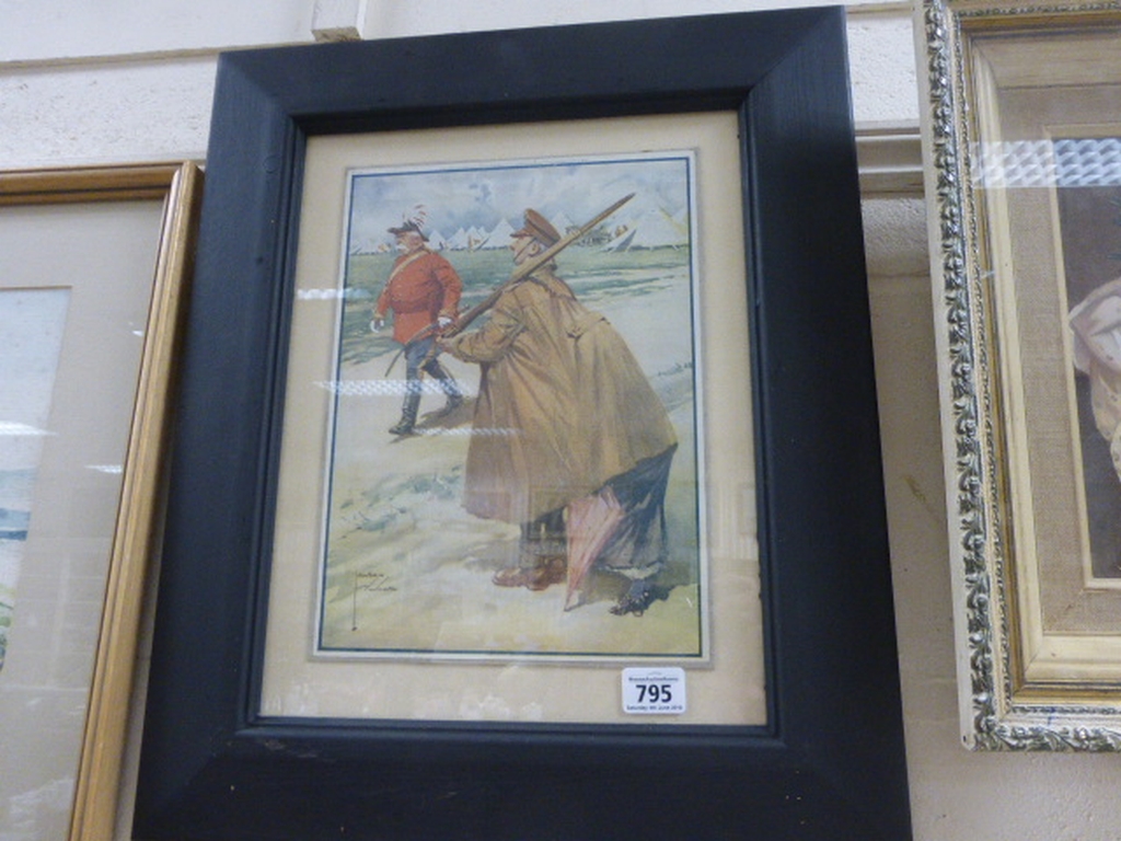 WWI Interest an original Lawson Wood print illustration of a General and Soldier