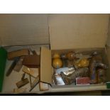 Box of Wood Plane Spare and Repairs together with Five Small Wooden Planes