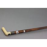 Ivory Handle Malacca Walking Stick with Silver Collar