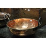 Hammered Copper Large Bowl with Steel Handles
