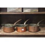 Three Copper Saucepans with Iron Handles