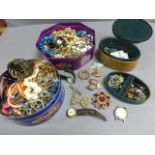 Two Tubs and a Case of Mixed Costume Jewellery including Brooches