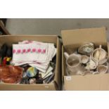 Two Boxes of Mixed Ceramics including Vallaurius Coffee Set, African Wooden Items, Poole Plates,