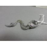 Large silver and marcasite snake brooch with ruby eyes