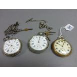 Three Vintage Pocket Watches including 15 jewel,Silver J G Graves and a Silver Pocket Watch Chain