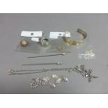 Group of Silver Items including Bangle, Cameo Brooch, Leaf Bracelet, Necklace, etc