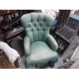 Green Button Back Upholstered Bedroom Armchair