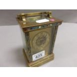 Inlaid Cloisonne Brass Carriage Clock and Key