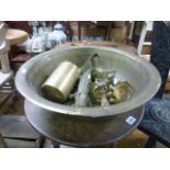 Brass bowl with measures plus Large crocodile brass nutcracker and dolphins