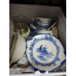 Box of Mixed Ceramics including Doulton Norfolk Dinnerware, Doulton English Rose Plates, Biscuit