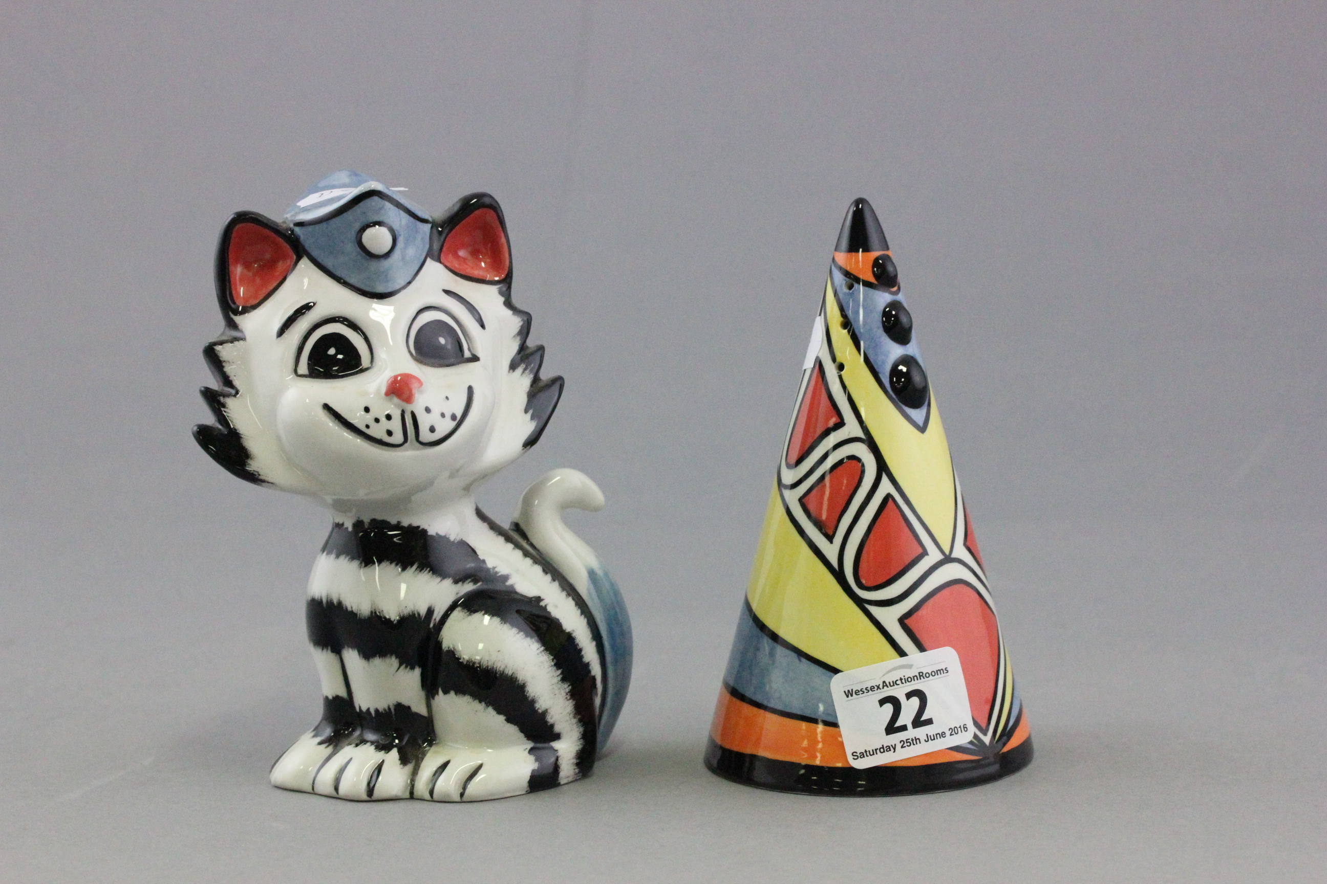 Lorna Bailey Cat and Lorna Bailey Conical Sugar Shaker, limited edition no. 150/250