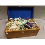 Oak box containing costume jewellery