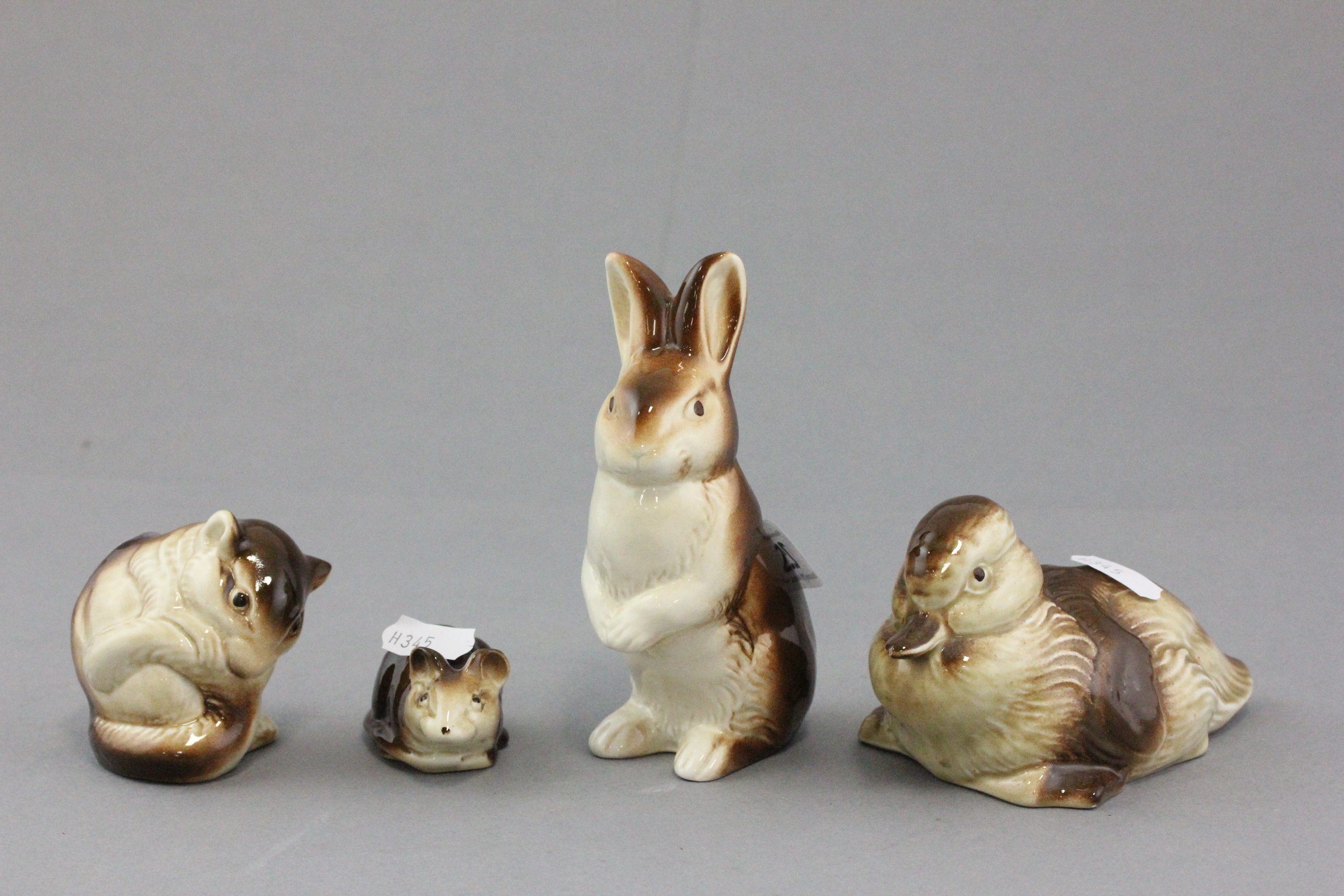 Four Poole Pottery Animals - Rabbit, Doormouse, Duckling and Mouse