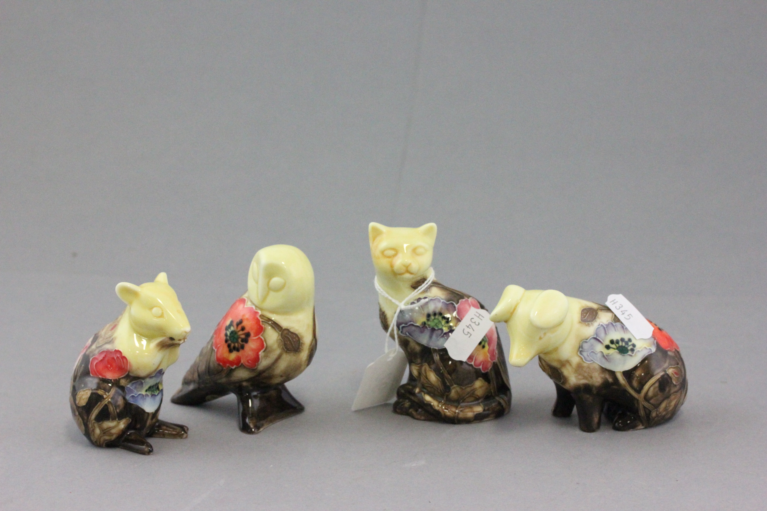 Four Old Tuptonware Animals - Owl, Mouse, Cat and Pig