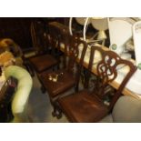 Set of Four Georgian Style Mahogany Dining Chairs on ball and claw feet (one seat missing)