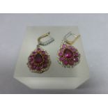 Pair of CZ and rubilite drop earrings