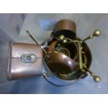 Quantity of Copper and Brass Ware including Jam Pan, Copper Planter plus Cast Iron Fire Front