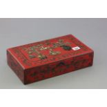 Large Japanese cinnabar jewellery box inset with hard stones