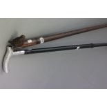 Hardwood Walking Stick with Wolf Head Handle and Walking Stick with White Metal Handle