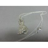 Silver and marcasite cat pendant necklace on silver chain