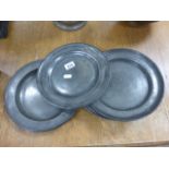Nine Antique Pewter Plates / Dishes, mostly with impressed touchmarks