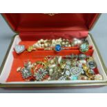 Jewellery box containing brooches, hat pins, rings etc