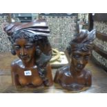 Pair of Ethnic Hardwood Carved Busts of a Tribal Man and Woman