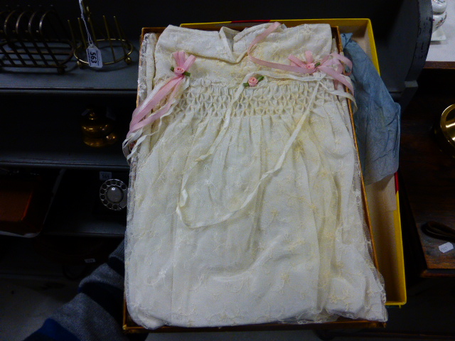 Vintage Child's Christening Gown in a Vintage Cadbury's Chocolate Box