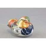 Royal Crown Derby Mandarin Duck Paperweight, silver stopper