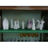 Five Royal Doulton figurines including Awakening and Sisters together with 4 other figurines 2 x