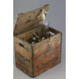 Vintage Wooden Schweppes Bottle Carrying Box fitted inside with six bottle compartments each holding