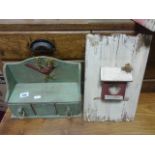 Wooden Bird Box Key Cabinet and a Wooden Shelf with Three Drawers