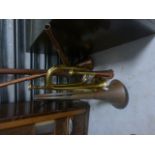 Copper and Brass Hunting Horn plus Five Other Copper & Brass Horns