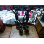 Pair of Spelter Figures and a Pair of Brass Vases dated 1918