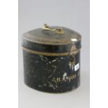 Victorian Toleware Wig Box with inner stand marked Ravenscroft of London