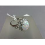 Large silver CZ and opalite dress ring