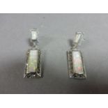 Pair of silver marcasite and opal drop earrings