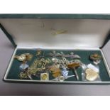 Green Box with Silver RAF Sweetheart Brooches and Others plus Silver Bracelet Watch Chain, etc