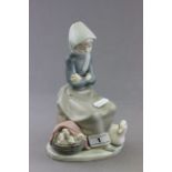 Lladro Figurine with Duck and Ducklings in a Basket