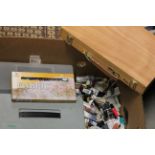 Collection of artist materials including paint & boxes