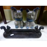 Cast Iron Squirrel Boot Scraper and Two Ceramic Waving Cats